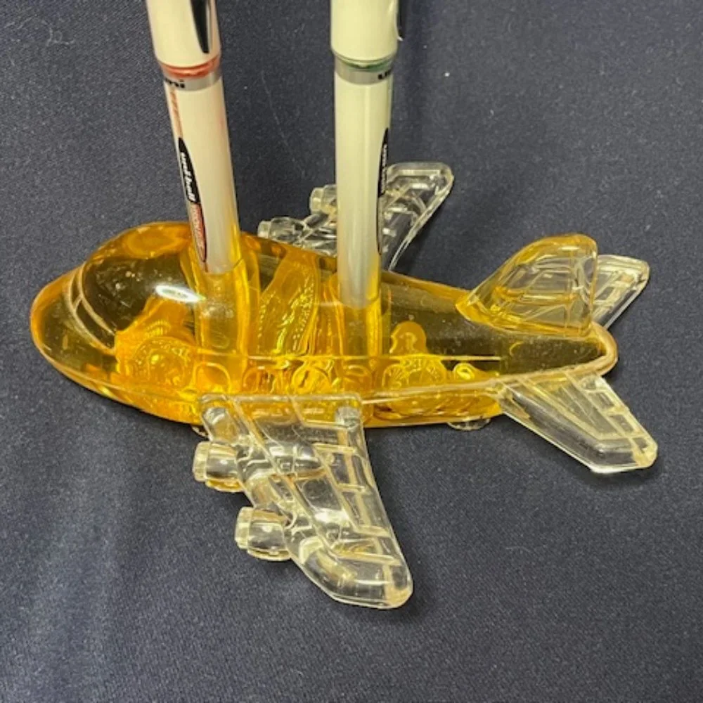 VTG Acrylic Jet Airplane Desk Paperweight & Pencil Holder Fantasy Coins Globe 6